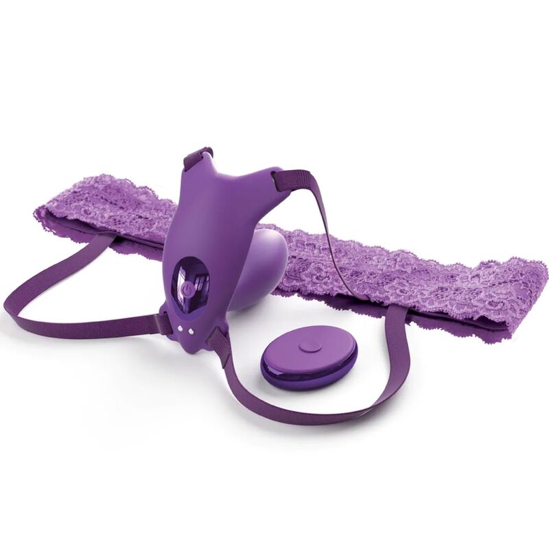 FANTASÍA PARA ELLA - ARNÉS MARIPOSA PUNTO G CON VIBRADOR, RECARGABLE Y CONTROL REMOTO VIOLETA