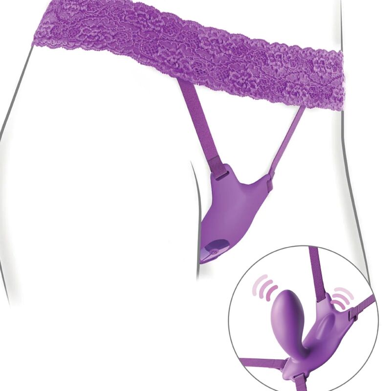 FANTASÍA PARA ELLA - ARNÉS MARIPOSA PUNTO G CON VIBRADOR, RECARGABLE Y CONTROL REMOTO VIOLETA