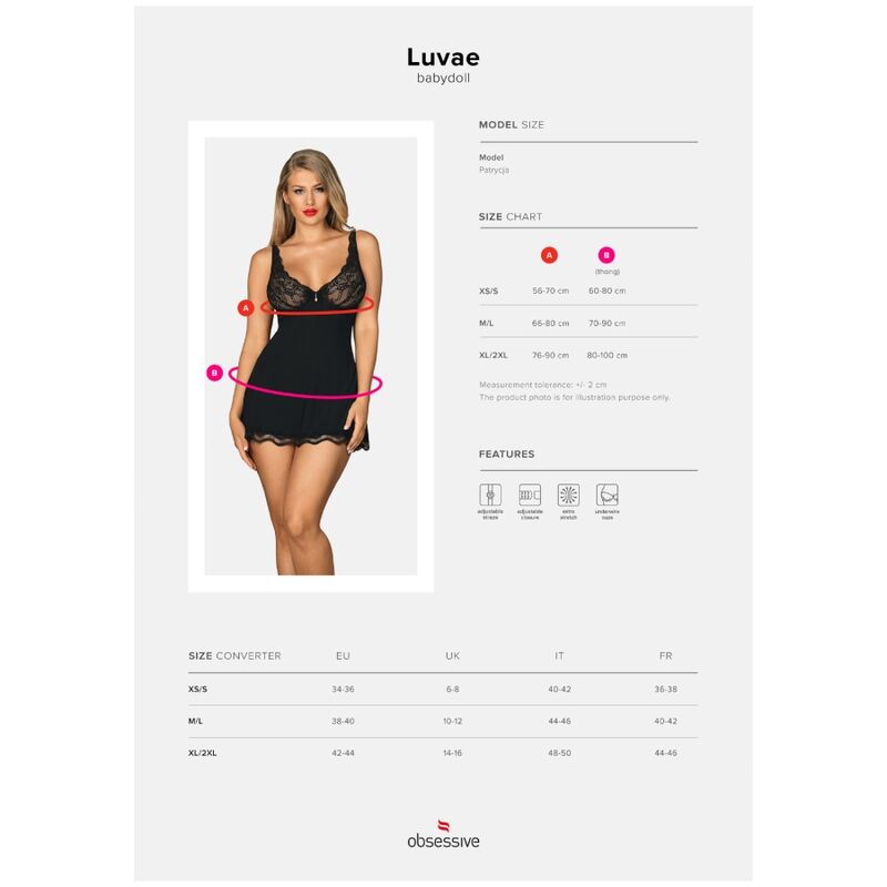 OBSESSIVE - BABYDOLL Y TANGA LUVAE NEGRO XS/S 