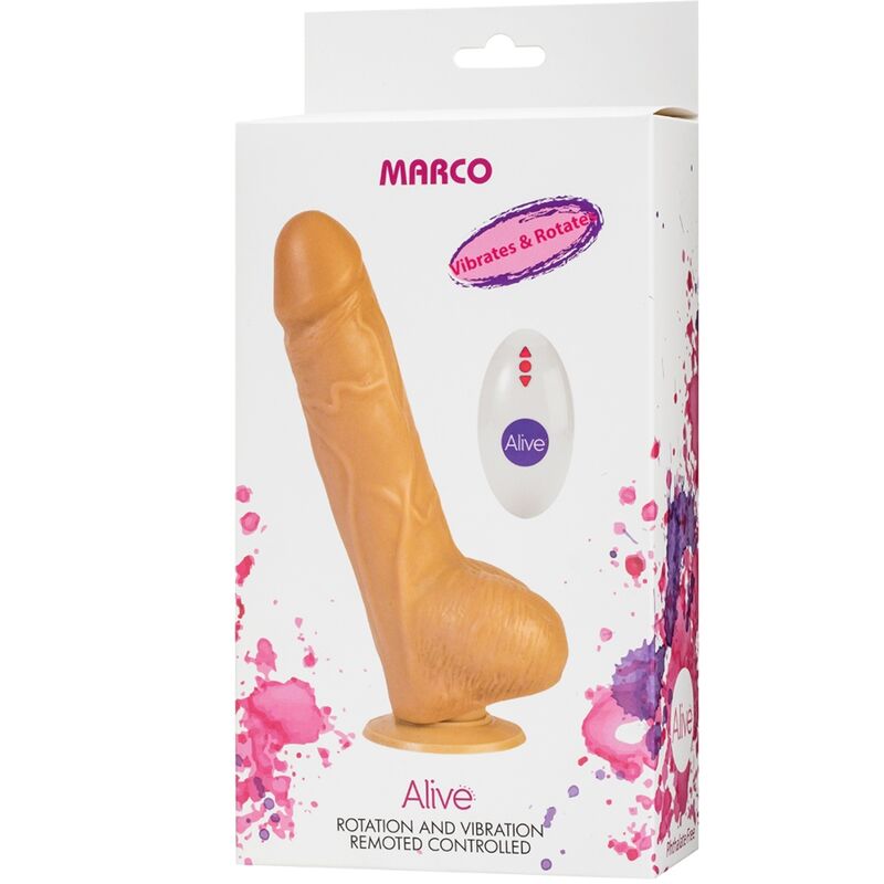 ALIVE - MARCO VIBRADOR Y ROTADOR DE PENE REALISTA CONTROL REMOTO 19 CM