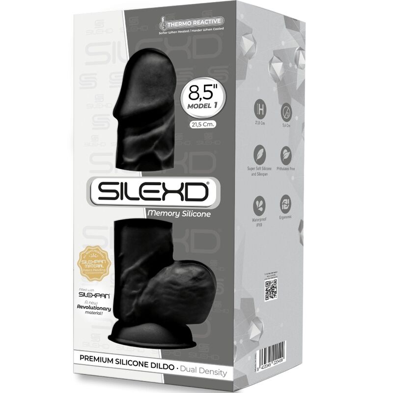 SILEXD - MODELO 1 PENE REALISTA PREMIUM SILEXPAN SILICONA NEGRO 21,5 CM