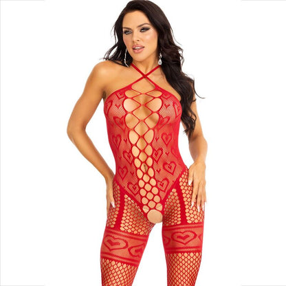 LEG AVENUE - BODYSTOCKING CUELLO HALTER CORAZONES ROJOS ROJOS