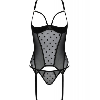 PASSION - CORSET Y TANGA MARINA NEGRO S/M