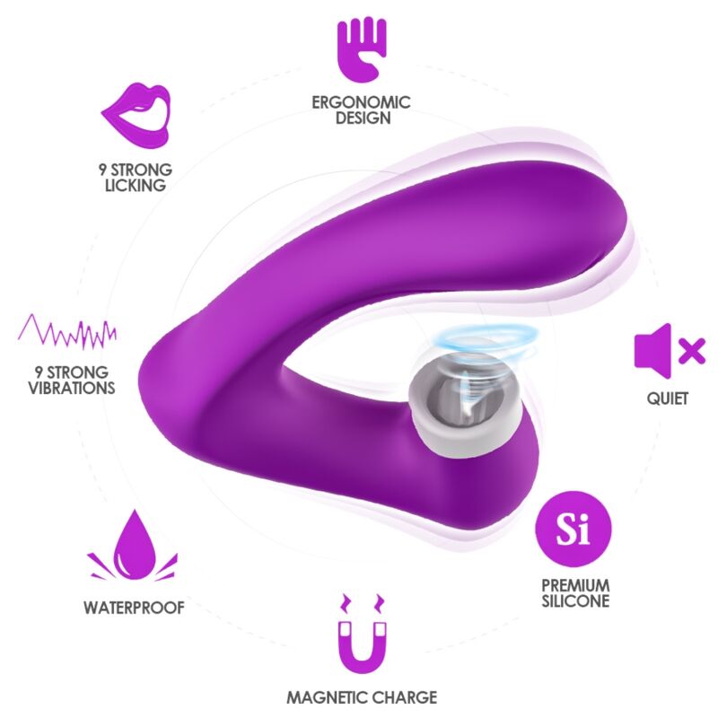 ARMONY - SECRETKISS - VIBRADOR PARA LAMER EL CLÍTORIS Y VIBRADOR CURVO MORADO