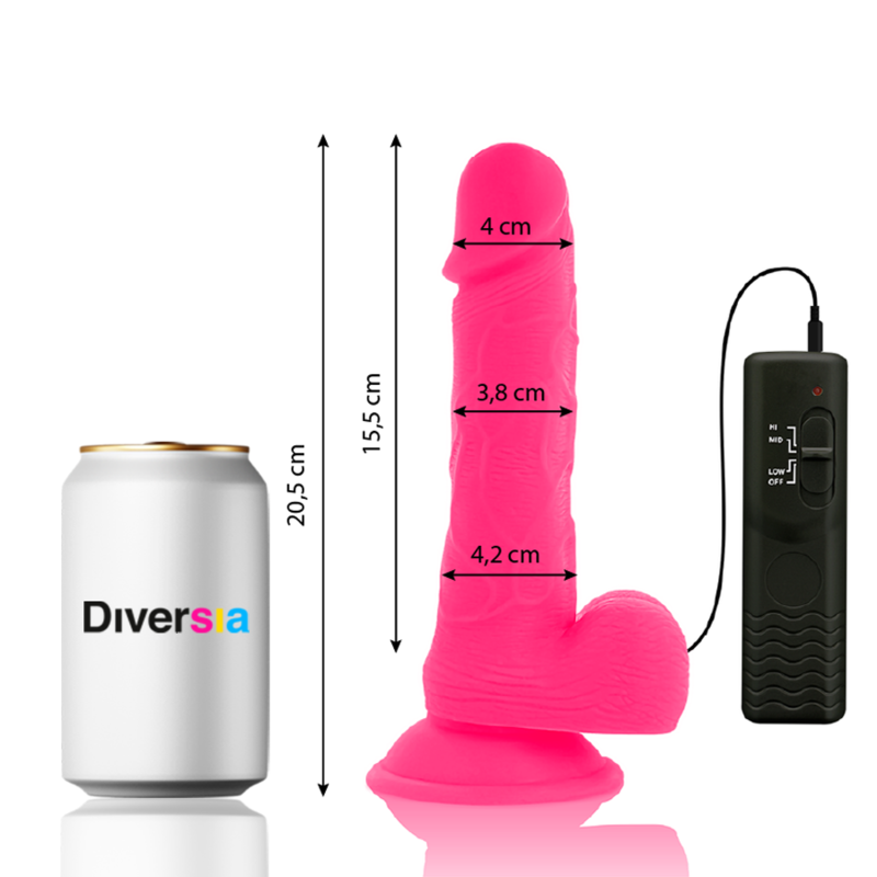 DIVERSIA - DILDO VIBRADOR FLEXIBLE ROSA 20,5 CM -O- 4,2 CM