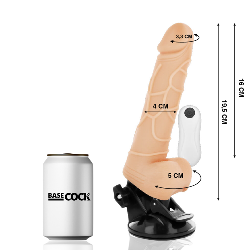 BASECOCK - REALISTIC VIBRATOR REMOTE CONTROL NATURAL WITH TESTICLES 19.5 CM -O- 4 CM