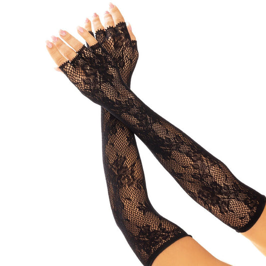 LEG AVENUE - GUANTES SIN DEDOS DE RED FLORAL NEGROS