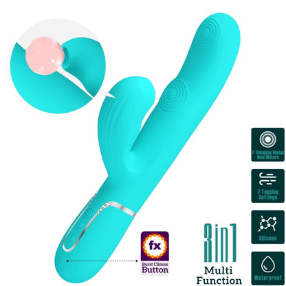 PRETTY LOVE - VIBRADOR PUNTO G MULTIFUNCIÓN 3 EN 1 PERLITA VERDE AGUA