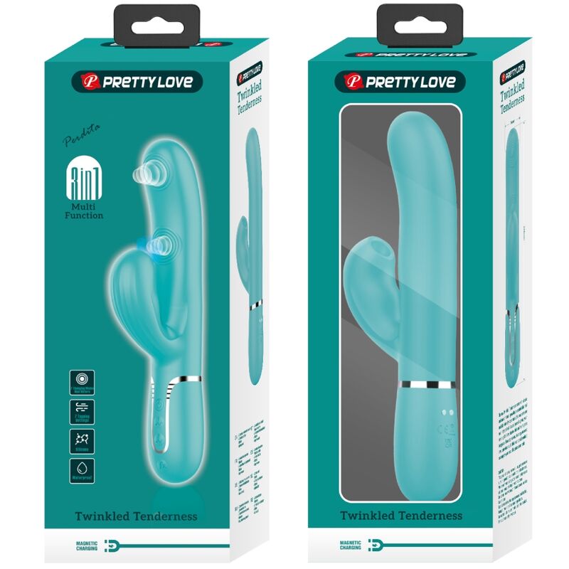 PRETTY LOVE - VIBRADOR PUNTO G MULTIFUNCIÓN 3 EN 1 PERLITA VERDE AGUA