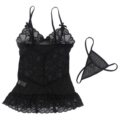 SUBBLIME - BABYDOLL CON TIRANTES AJUSTABLES Y ENCAJE TRANSPARENTE ESTAMPADO FLORAL NEGRO S/M