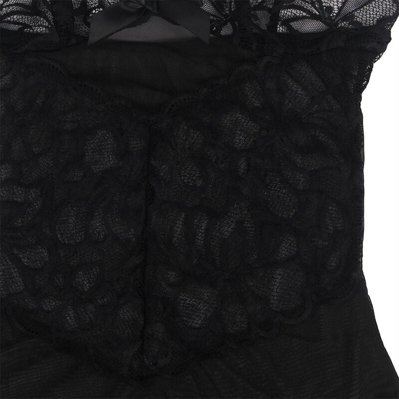 SUBBLIME - BABYDOLL CON TIRANTES AJUSTABLES Y ENCAJE TRANSPARENTE ESTAMPADO FLORAL NEGRO S/M