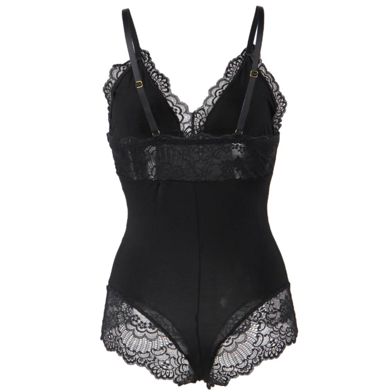 SUBBLIME - BLACK FLORAL LACE DETAIL TEDDY S/M