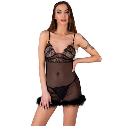 LIVCO CORSETTI FASHION - CONJUNTO ZERUNAM BABYDOLL + TANGA NEGRA