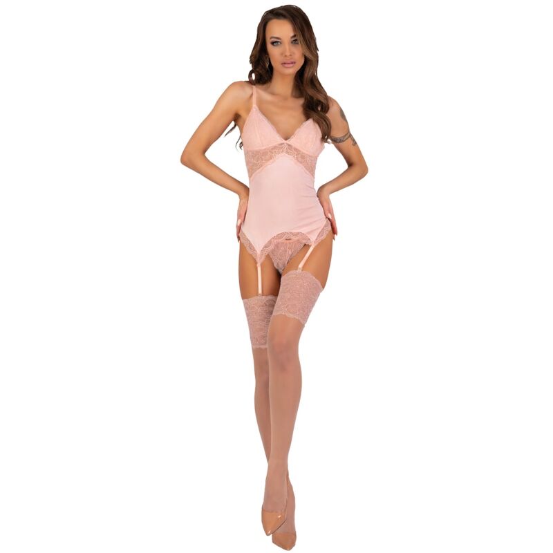 LIVCO CORSETTI FASHION - CONJUNTO CORSÉ + BRAGUITA + MEDIAS PERSINNE PEACH