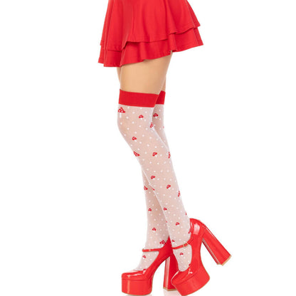 LEG AVENUE - CALCETINES ALTOS MUSHROOM ROJO/BLANCO