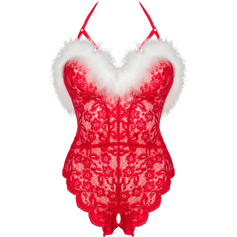 LIVCO CORSETTI FASHION - BODY DE MUJER CON ENCAJE DE SANTA SIN ENTREPIERNA NAVIDEÑA S/M