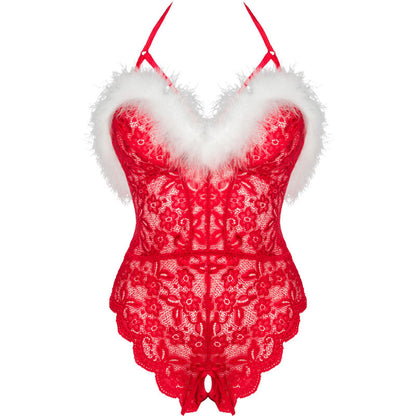 LIVCO CORSETTI FASHION - BODY DE MUJER CON ENCAJE DE SANTA SIN ENTREPIERNA NAVIDEÑA S/M