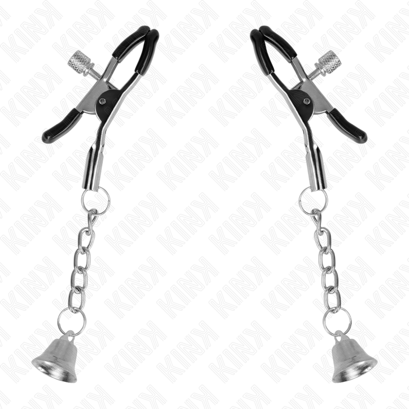 KINK - PINZAS PARA PEZONES CON COLGANTE CAMPANA DE PLATA DE 6 CM