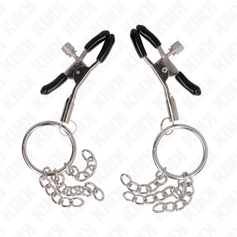 KINK - ABRAZADERA PARA PEZONES CON ANILLO TÓRICO Y CADENA PEQUEÑA PLATA 6 CM