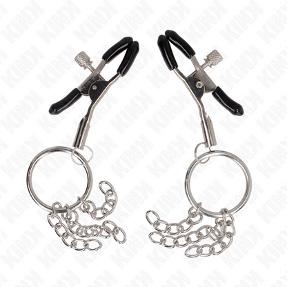 KINK - ABRAZADERA PARA PEZONES CON ANILLO TÓRICO Y CADENA PEQUEÑA PLATA 6 CM