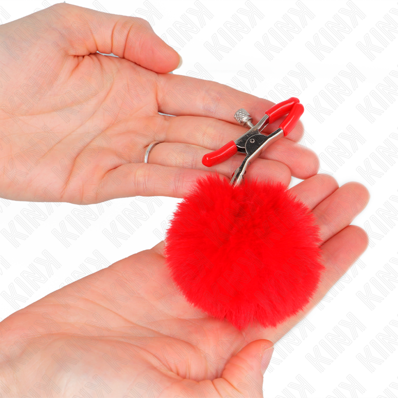 KINK - PINZA PARA PEZONES CON BOLA DE PIEL SINTÉTICA ROJA 6 CM