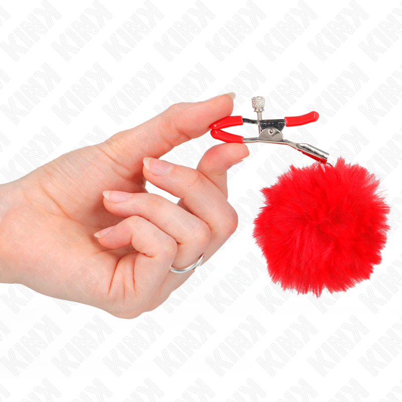 KINK - PINZA PARA PEZONES CON BOLA DE PIEL SINTÉTICA ROJA 6 CM