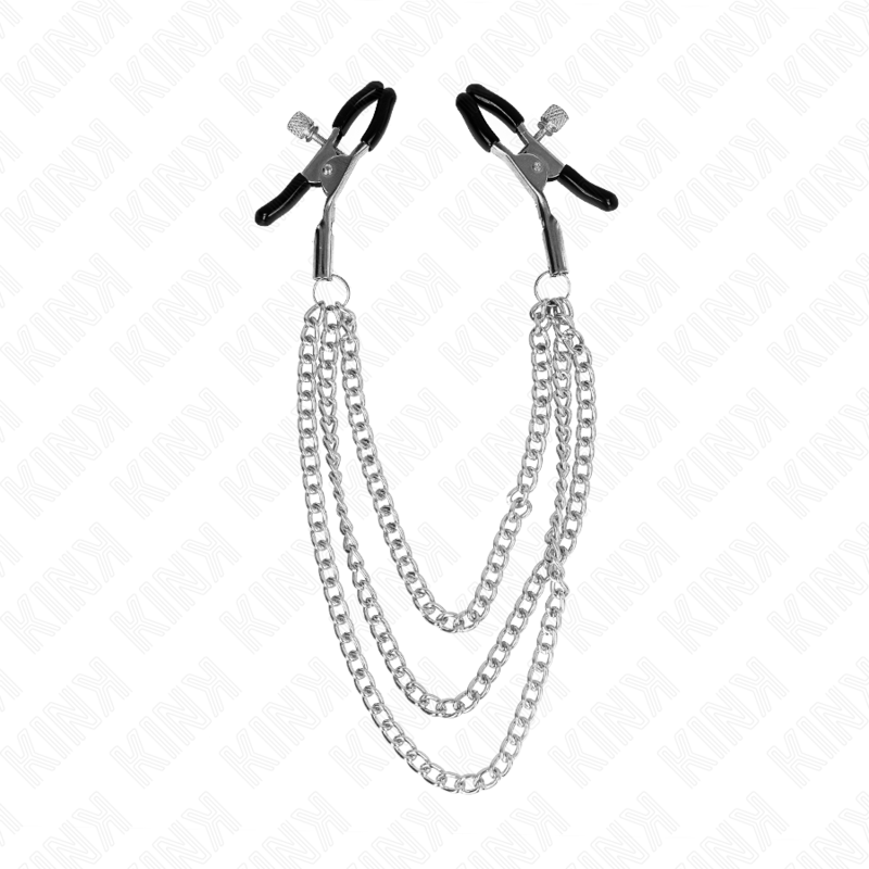 KINK - PINZAS PARA PEZONES CON 3 CADENAS PLATA 20/23/28 CM