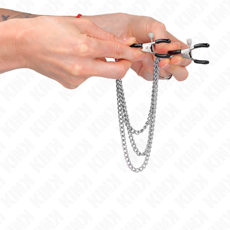 KINK - PINZAS PARA PEZONES CON 3 CADENAS PLATA 20/23/28 CM