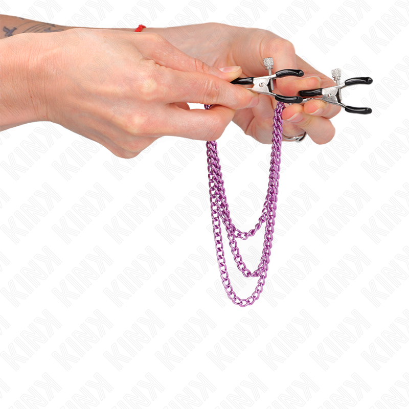 KINK - PINZAS PARA PEZONES CON 3 CADENAS MORADA 20/23/28 CM