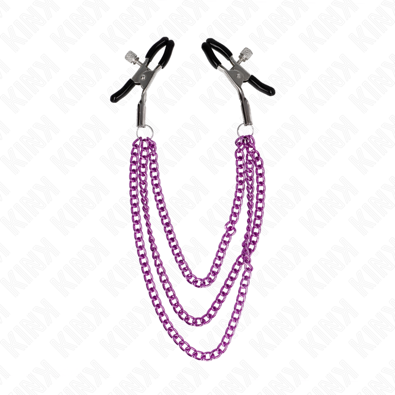 KINK - PINZAS PARA PEZONES CON 3 CADENAS MORADA 20/23/28 CM