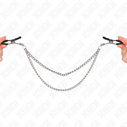 KINK - PINZAS PARA PEZONES CON 2 CADENAS GRUESAS PLATA 20/23 CM