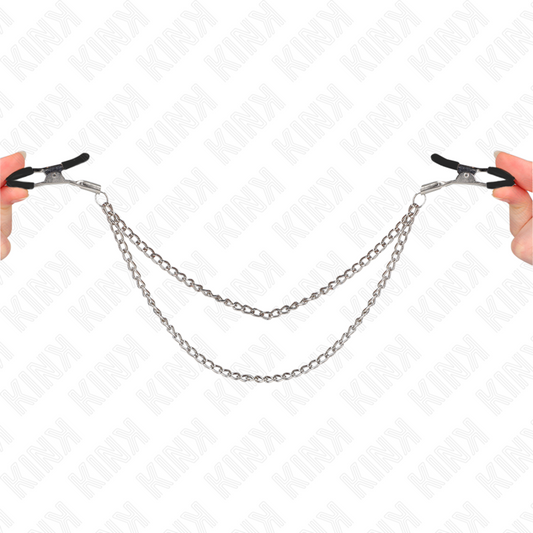 KINK - PINZAS PARA PEZONES CON 2 CADENAS GRUESAS PLATA 20/23 CM