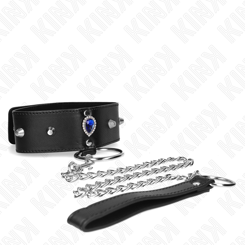 KINK - COLLAR 65 CM CON CORREA CON DIAMANTES AZULES AJUSTABLE 36-43 CM X 5 CM