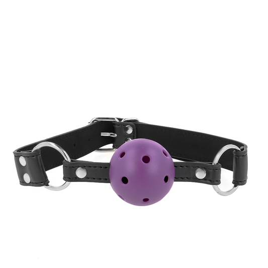 KINK - BREATHABLE BALL 4 CM GAG WITH DOUBLE RIVET PURPLE 62.5 x 2.5 CM ADJUSTABLE 42-58 CM