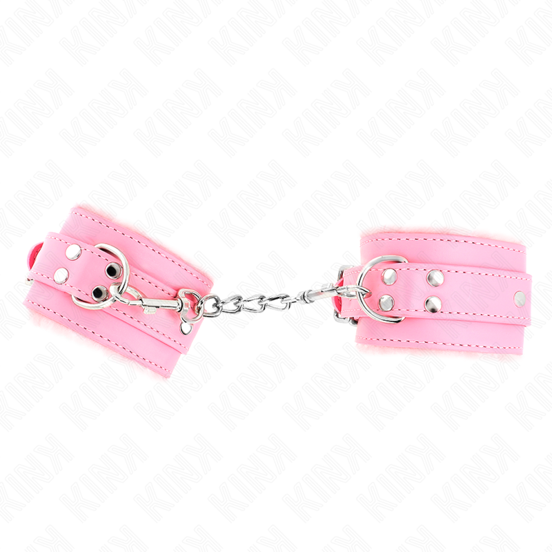 KINK - FUR LINED WRIST RESTRAINTS PINK WITH PINK BELT ADJUSTABLE 17-29 CM X 6 CM