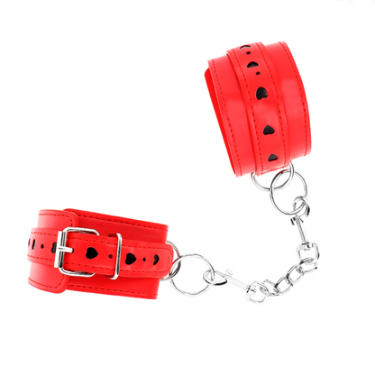 KINK - RED WRIST RESTRAINTS WITH BLACK HEART INLAY ADJUSTABLE 21-28 CM X 5.5 CM