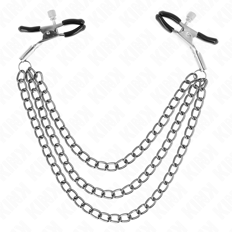 KINK - PINZAS PARA PEZONES CON 3 CADENAS NEGRAS 20/23/28 CM