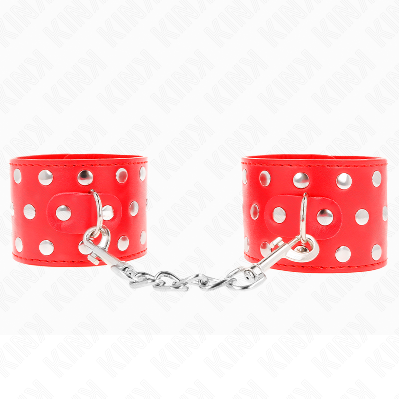 KINK - WRIST RESTRAINTS WITH SNAP FASTEN FULL OF RIVETS RED ADJUSTABLE 19-24 CM X 5.5 CM