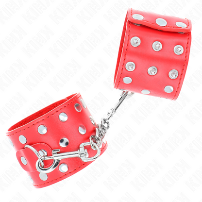 KINK - WRIST RESTRAINTS WITH SNAP FASTEN FULL OF RIVETS RED ADJUSTABLE 19-24 CM X 5.5 CM