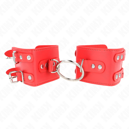 KINK - RESTRICCIONES DE MUÑECAS FIJAS CON ANILLA Y TACHUELAS AJUSTABLES ROJAS 17-22 CM X 6,5 CM