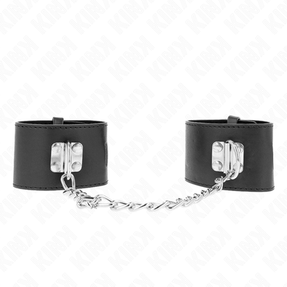 KINK - RESTRICCIONES DE MUÑECAS FIJAS CON CADENA DE 30 CM Y CIERRE DE CANDADO NEGRO AJUSTABLE 16-23 CM X 5,5 CM