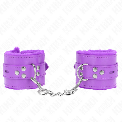 KINK - SUJETADORES DE MUÑECAS CON FORRO DE PELO Y AGUJEROS CUADRADOS CINTURÓN MORADO Y MORADO AJUSTABLE 17-29 CM X 6 CM