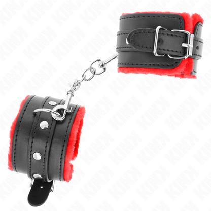 KINK - RESTRICCIONES PARA MUÑECAS CON FORRO DE PIEL DE PRIMERA CALIDAD, COLOR ROJO Y CINTURÓN NEGRO, AJUSTABLES, 17-29 CM X 6 CM