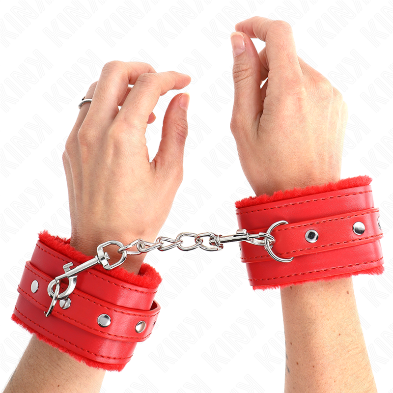 KINK - RESTRICCIONES PARA MUÑECAS CON FORRO DE PIEL DE PRIMERA CALIDAD ROJA CON CINTURÓN ROJO AJUSTABLE 17-29 CM X 6 CM