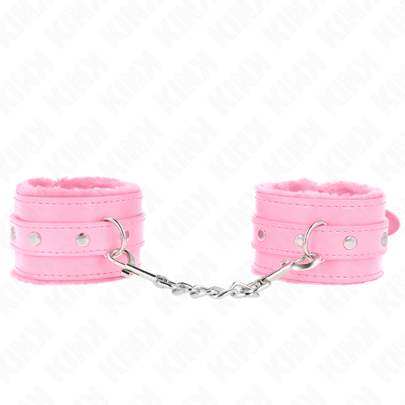 KINK - SUJETADORES DE MUÑECAS CON FORRO DE PIEL DE PRIMERA CALIDAD ROSA CON CINTURÓN ROSA AJUSTABLE 17-29 CM X 6 CM