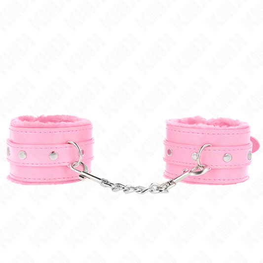 KINK - SUJETADORES DE MUÑECAS CON FORRO DE PIEL DE PRIMERA CALIDAD ROSA CON CINTURÓN ROSA AJUSTABLE 17-29 CM X 6 CM