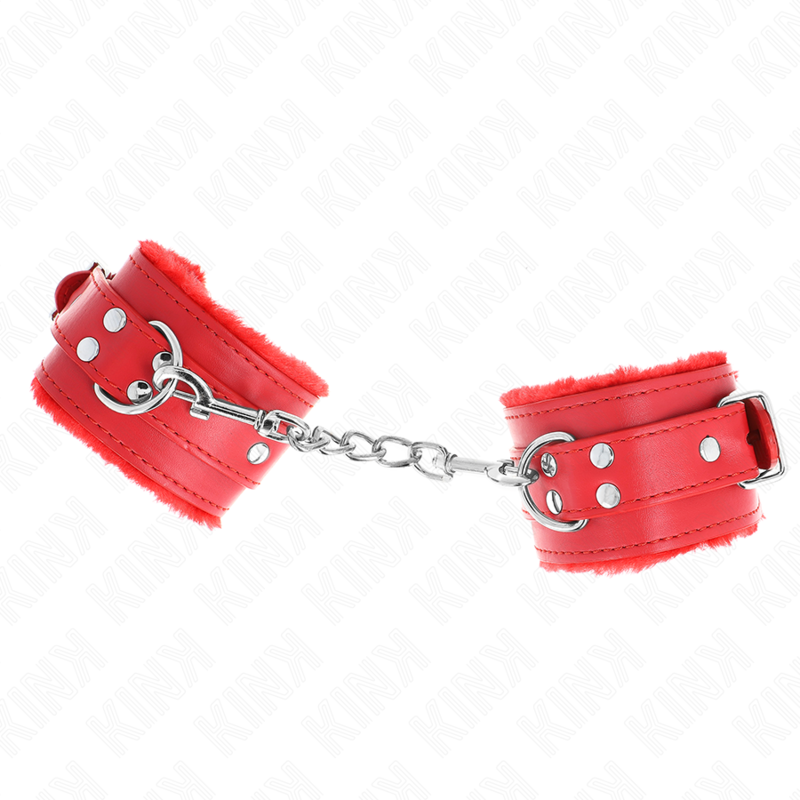 KINK - RESTRICCIONES PARA MUÑECAS CON FORRO DE PIEL ROJA Y CINTURÓN ROJO AJUSTABLE 17-29 CM X 6 CM