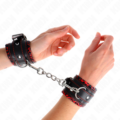 KINK - FUR LINED WRIST RESTRAINTS RED / BLACK ADJUSTABLE 17-29 CM X 6 CM