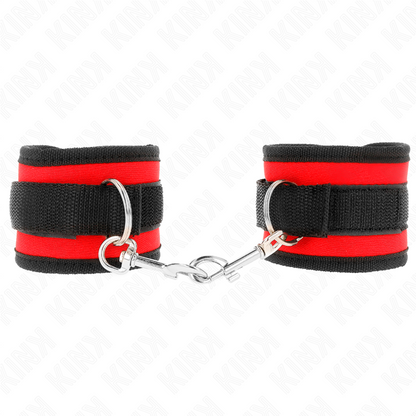 KINK - RESTRICCIONES DE MUÑECA CON GANCHO Y BUCLE DE NYLON MODELO 2 ROJO-NEGRO AJUSTABLE 18-35 CM X 6 CM