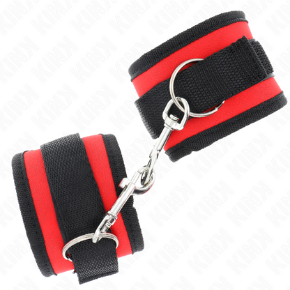 KINK - RESTRICCIONES DE MUÑECA CON GANCHO Y BUCLE DE NYLON MODELO 2 ROJO-NEGRO AJUSTABLE 18-35 CM X 6 CM